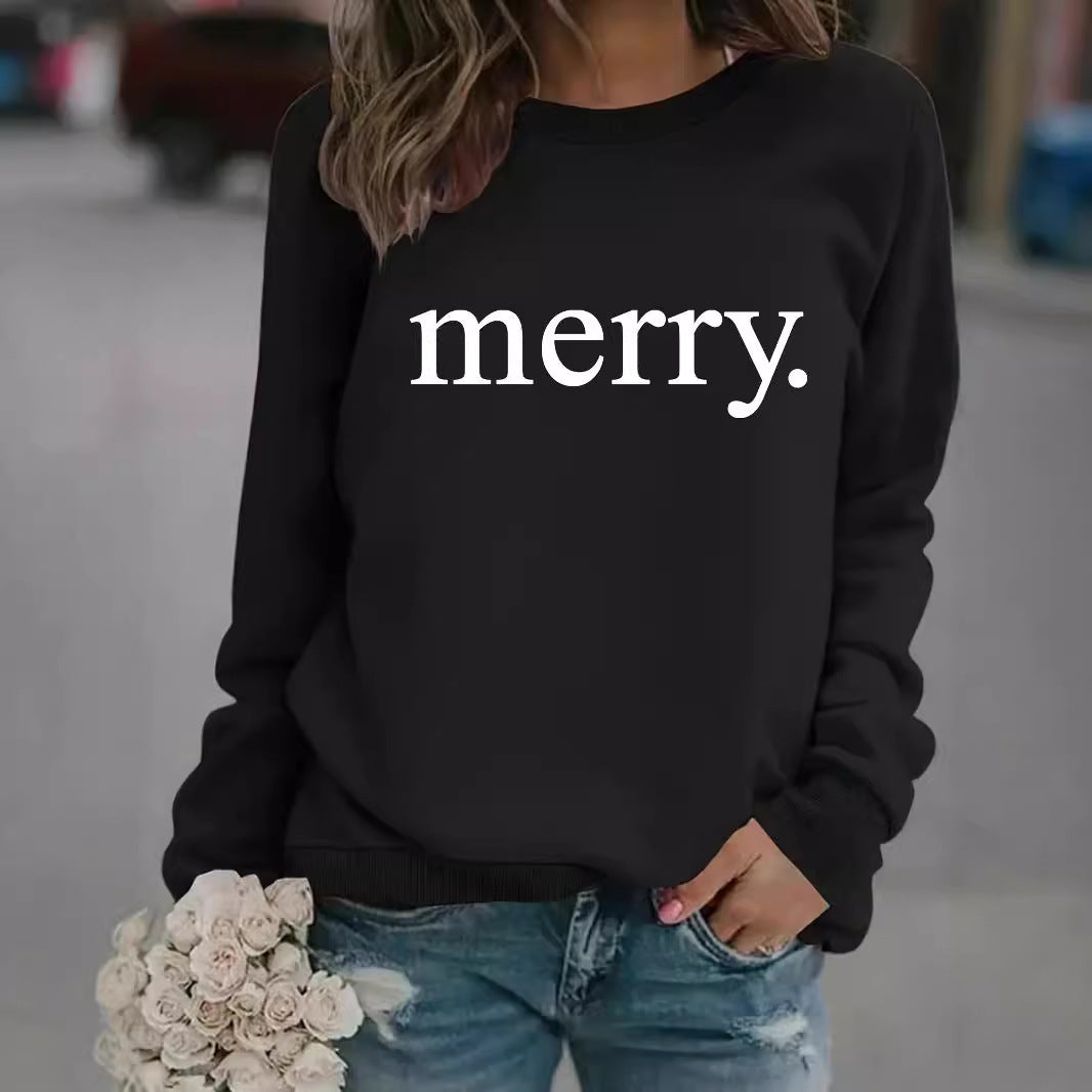 Round neck MERRY printed pullover sweatshirt