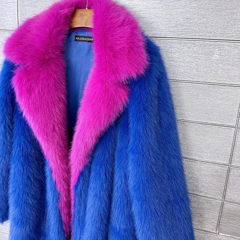 Super Long Fluffy Faux Fox Fur Trench Coat