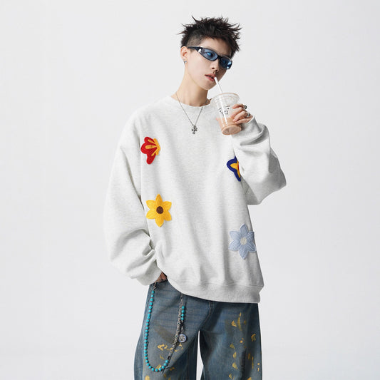 Heavyweight Floral Embroidery Crewneck Hoodie