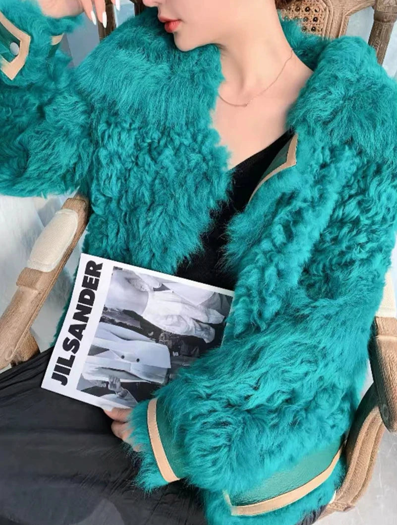 Fashion Lalambswool Coat Women's Faux Fur Coat Medium-Length Female Fur Short Coat Autumn and Winter Women Woolen Coat