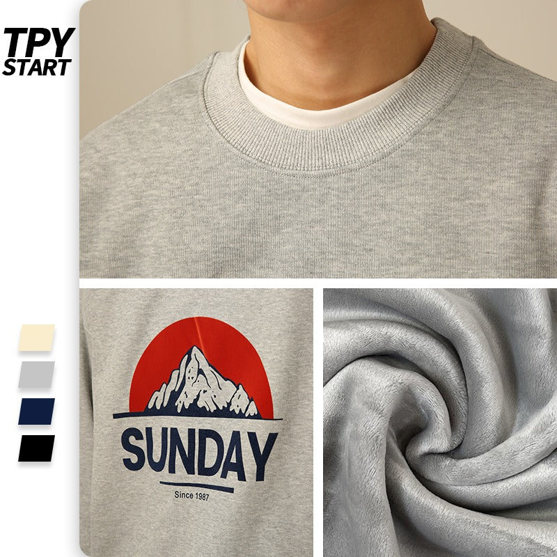 TPYSTART American Retro Round Neck Sweater Men's Fashion Loose Thin Casual High Street Washed Tops Unisex Model