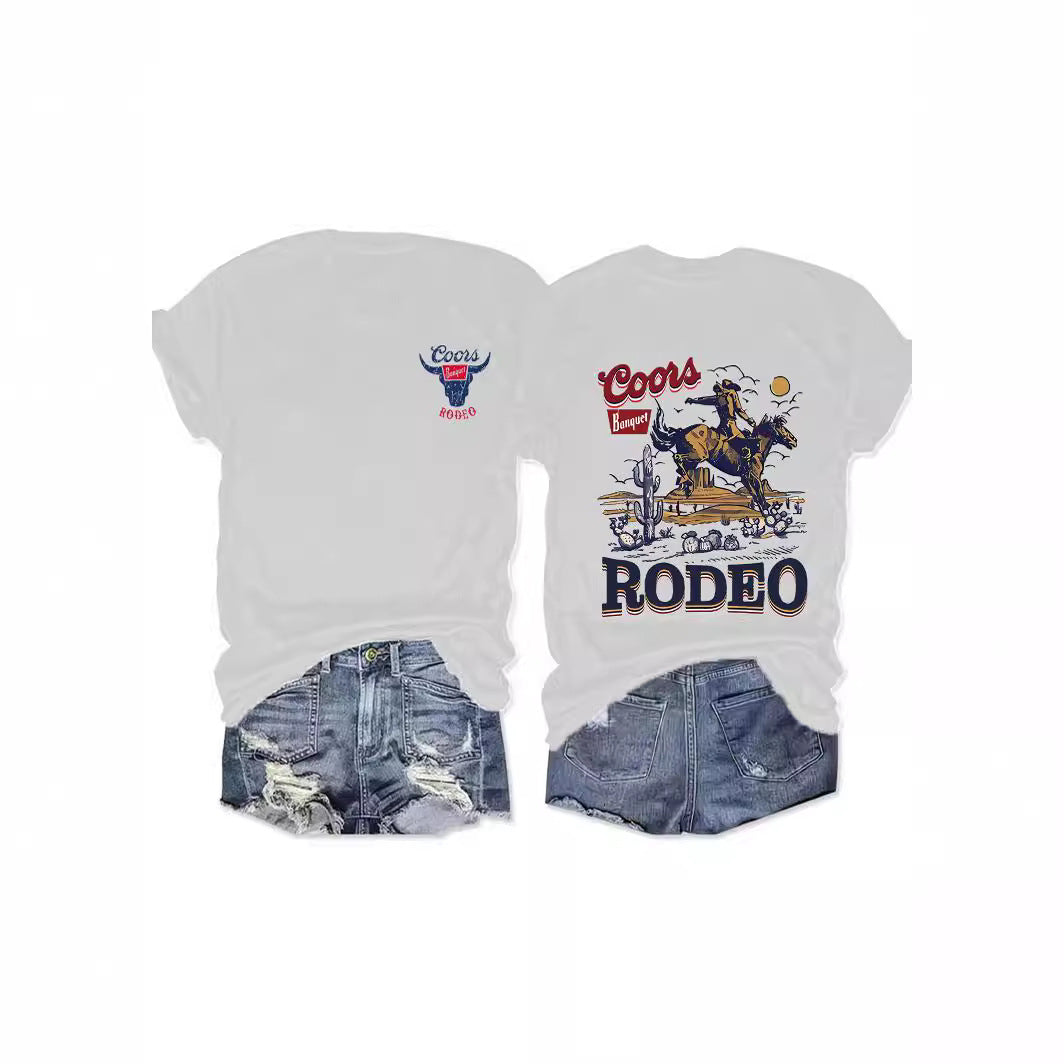 Cowboy Rodeo Pattern Printed Round Neck Short Sleeve