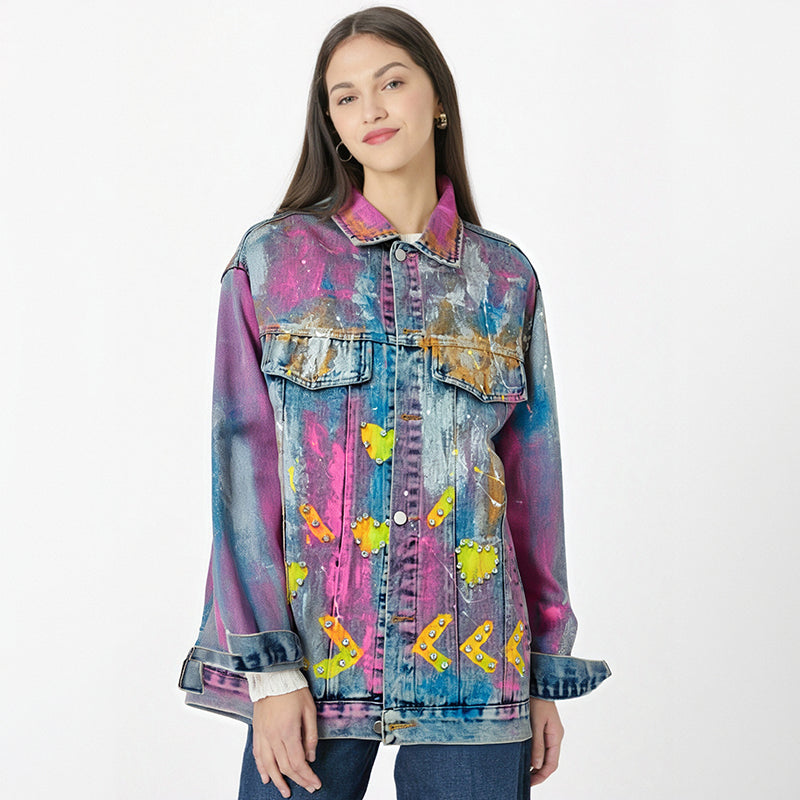Women Denim Coat Colourful