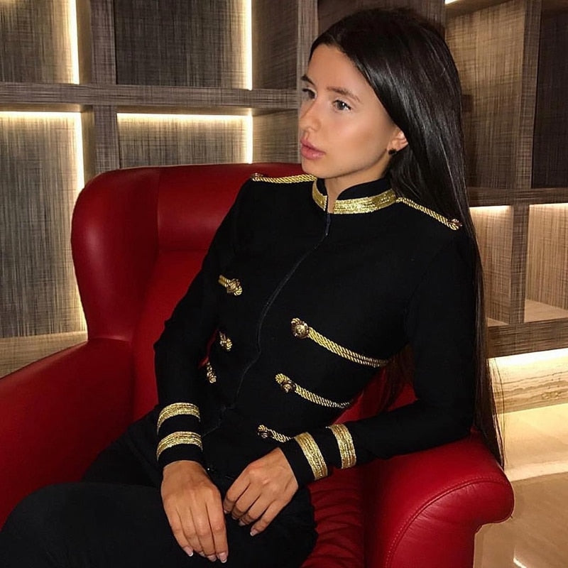 Elegant Long Sleeve Bandage Jacket