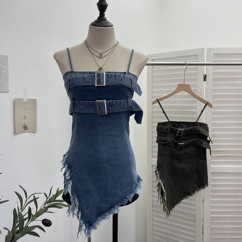 Cowboy strapless sleeveless irregular short camisole vest