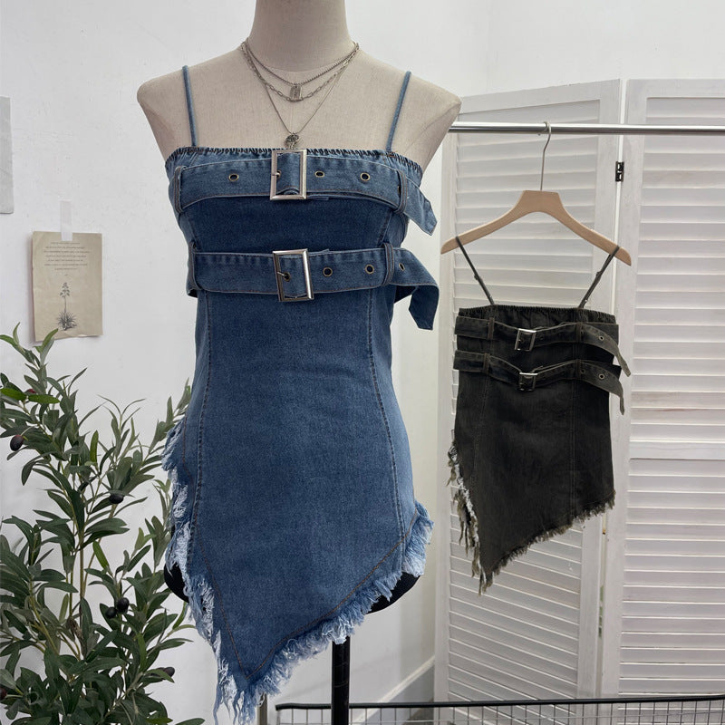 Cowboy strapless sleeveless irregular short camisole vest