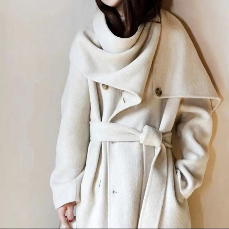 Shawl Scarf Collar Double-breasted Coat