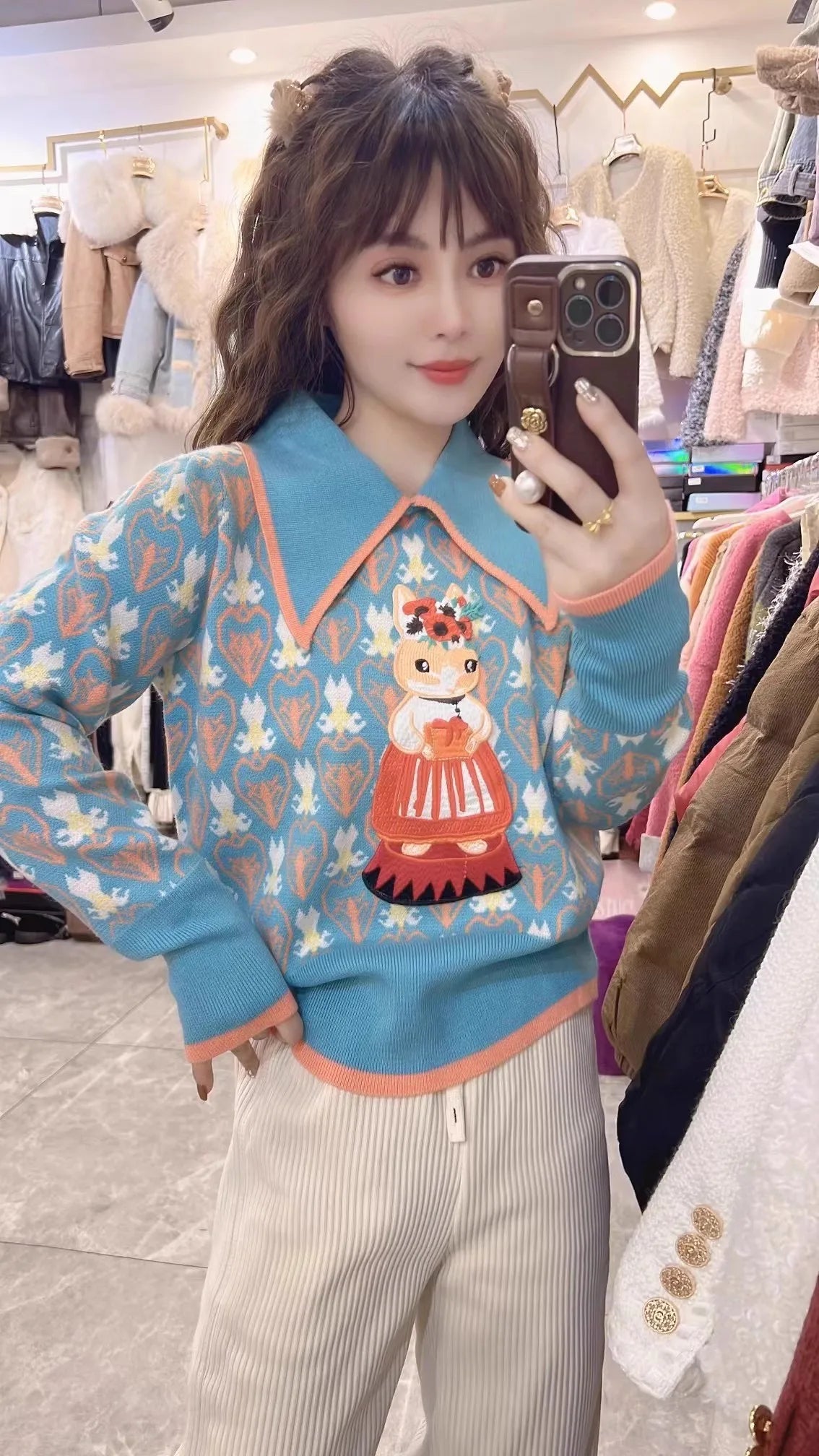 Embroidered Jacquard Knit Sweater