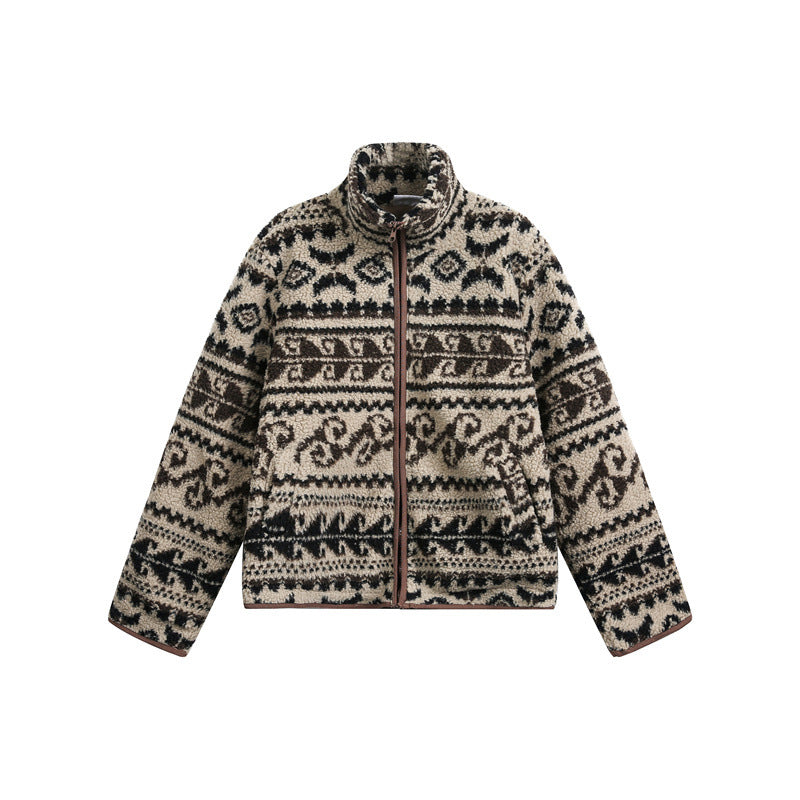 Lazy Style Lamb Fur Jacquard Jacket