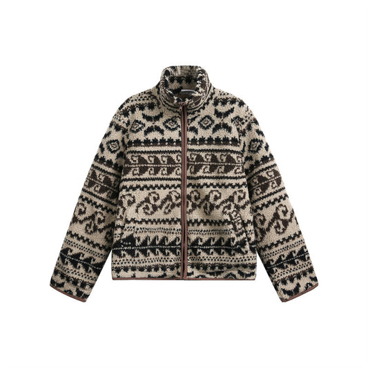 Lazy Style Lamb Fur Jacquard Jacket