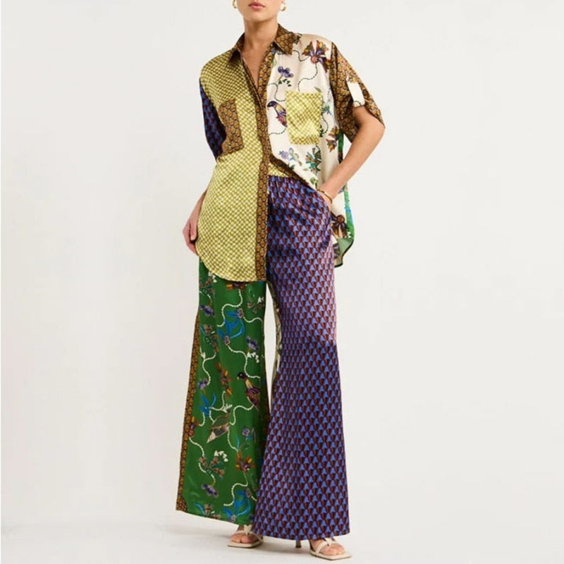 2 Two Piece Set Dashiki African Short Sleeve Blouse Tops