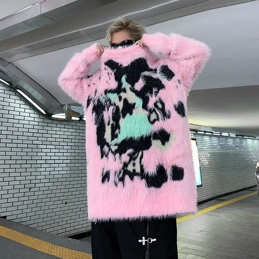 Graffiti Imitation Mink Fur Plush Sweater