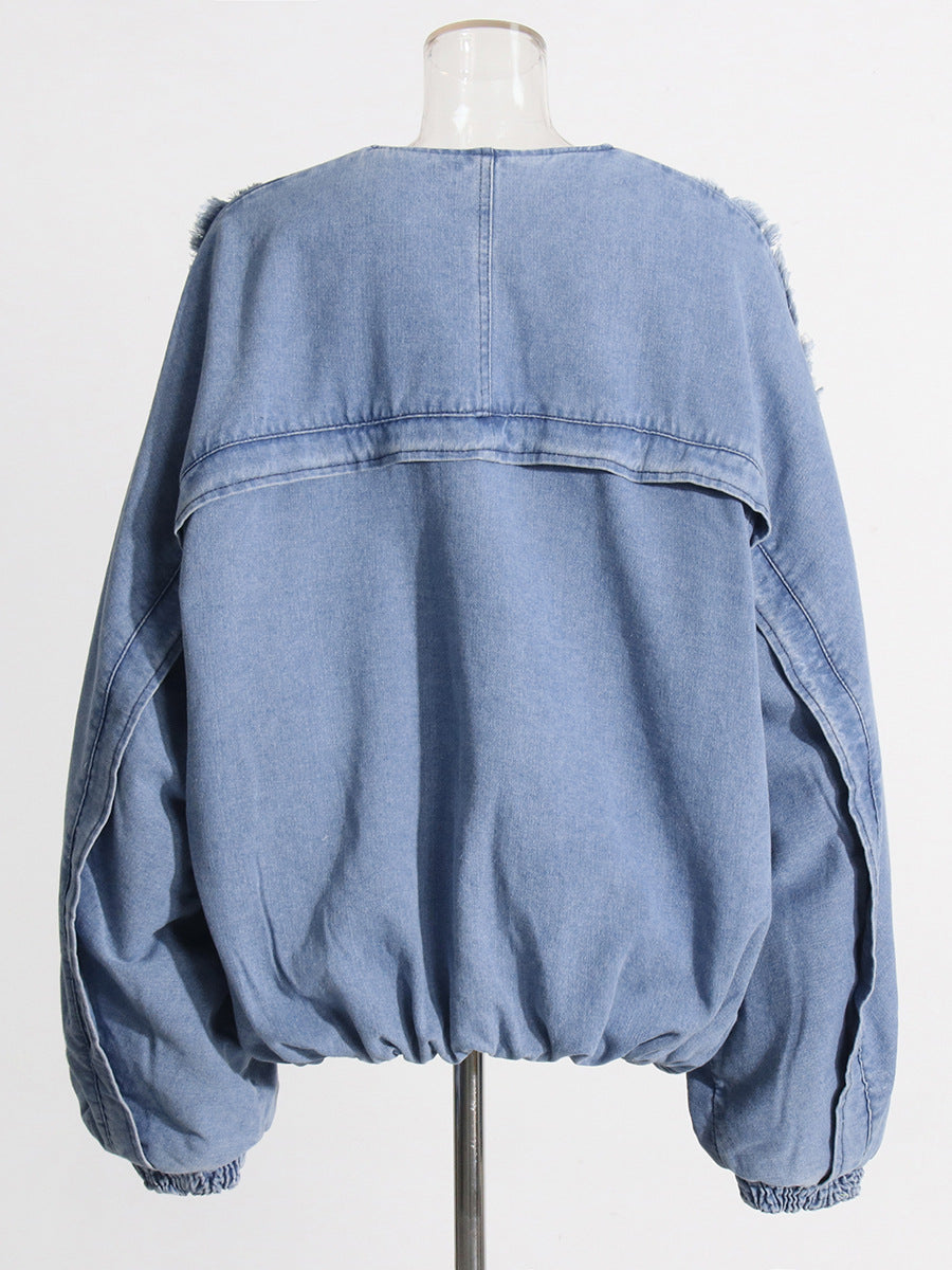 Patchwork Pockets Casual Loose Denim Jacket
