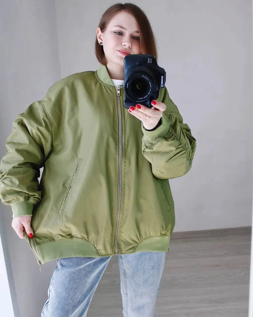 Women's O-Neck Loose Bomber Jacket