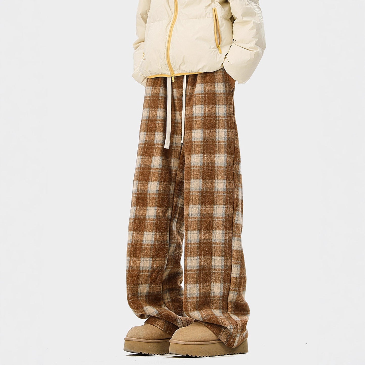 Casual Checked Drawstring Pants