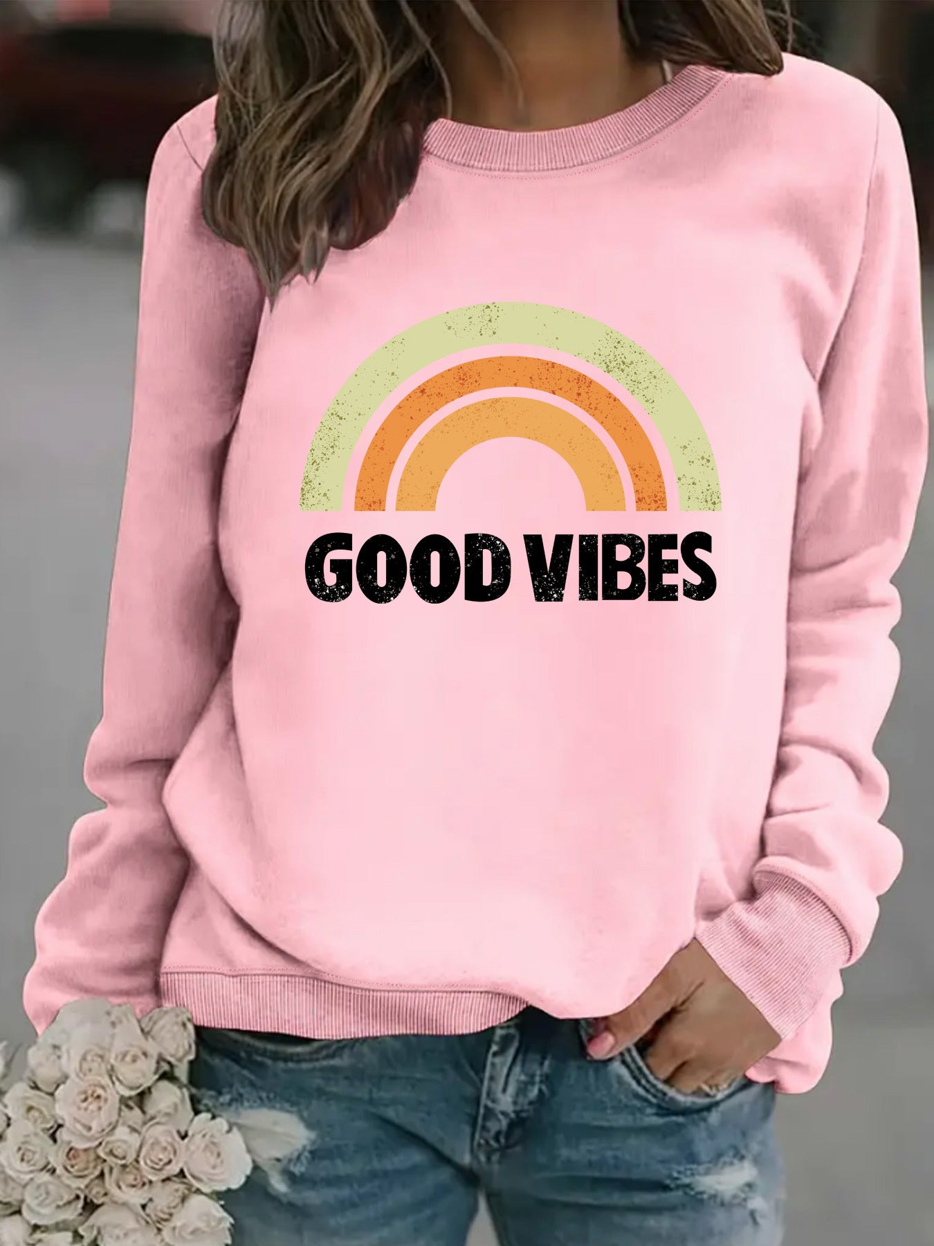 GOOD VIBES Printed Hooded Sweatshirt