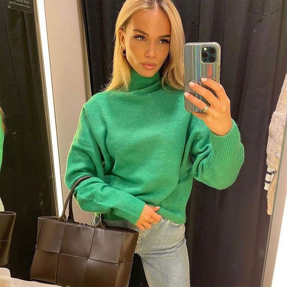 Women Fashion Solid Knit Sweater Top