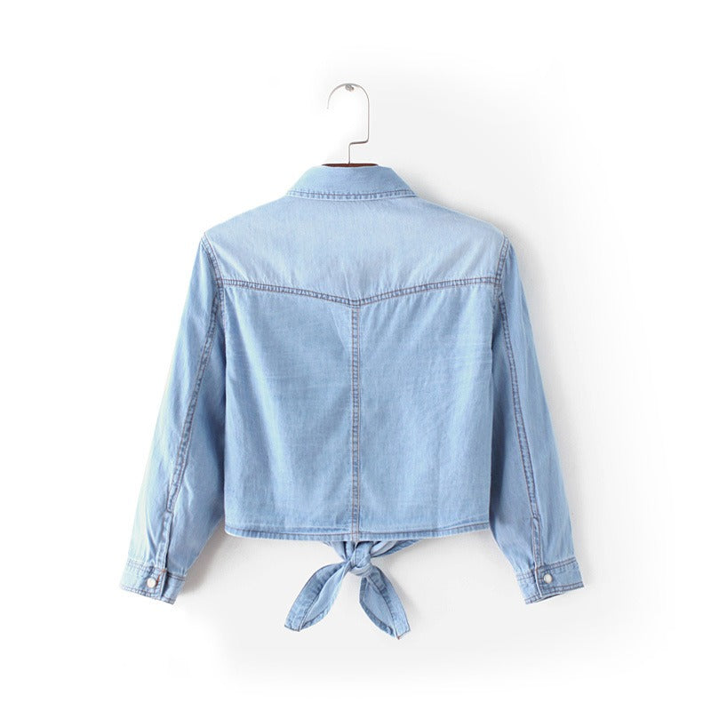 Lacing and Knotting Medium Sleeved  Denim Shirt