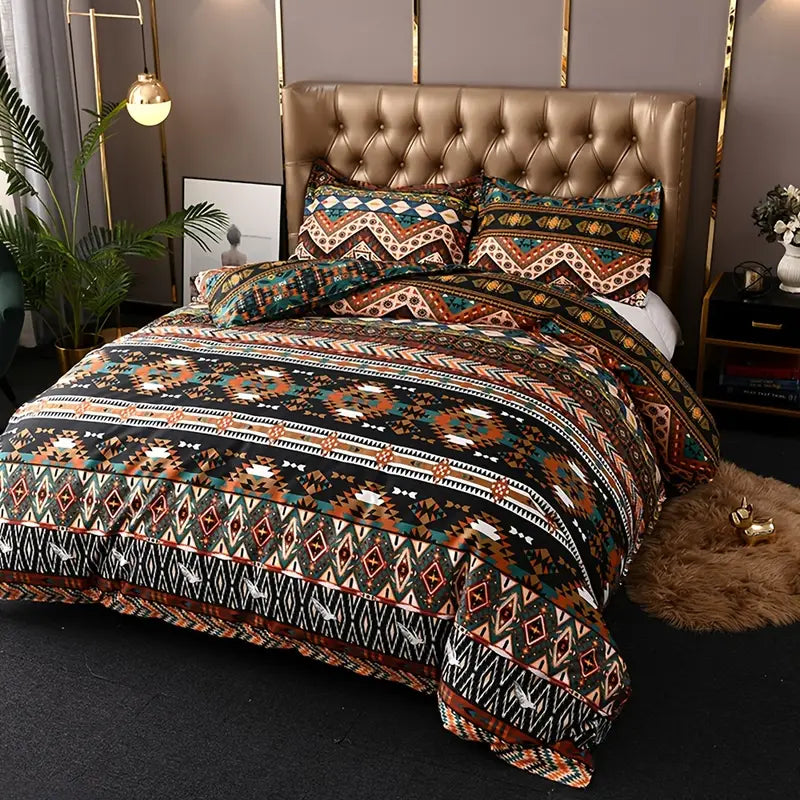 3pcs Boho Striped Geometric Bedding Duvet Cover Set