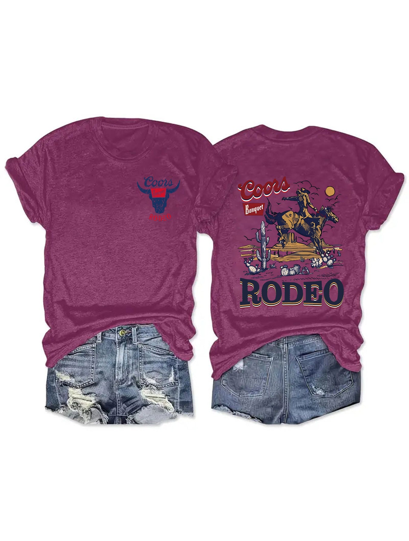 Cowboy Rodeo Pattern Printed Round Neck Short Sleeve
