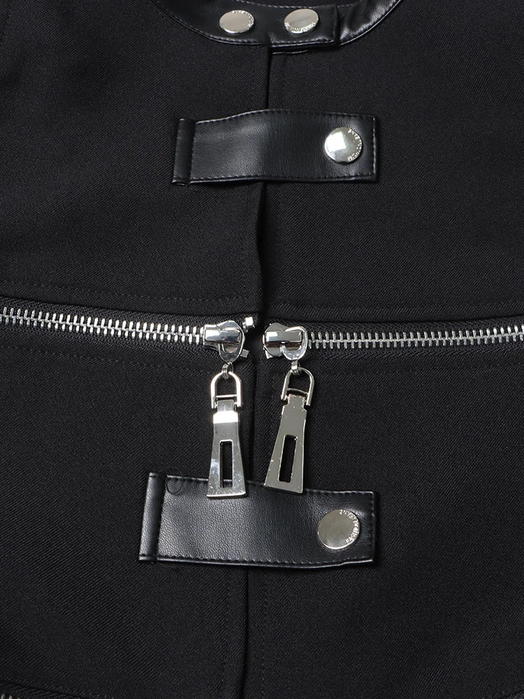 Solid Patchwork Zipper Slimming Short Jacket
