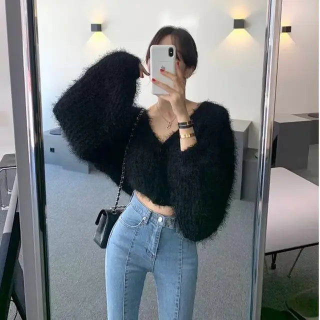 Women Yellow Mink  Knitted Cardigan