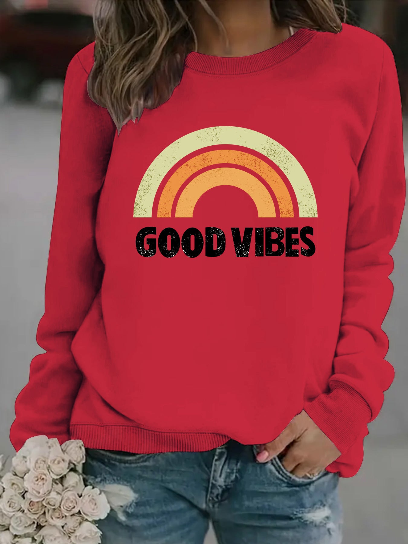 GOOD VIBES Printed Hooded Sweatshirt