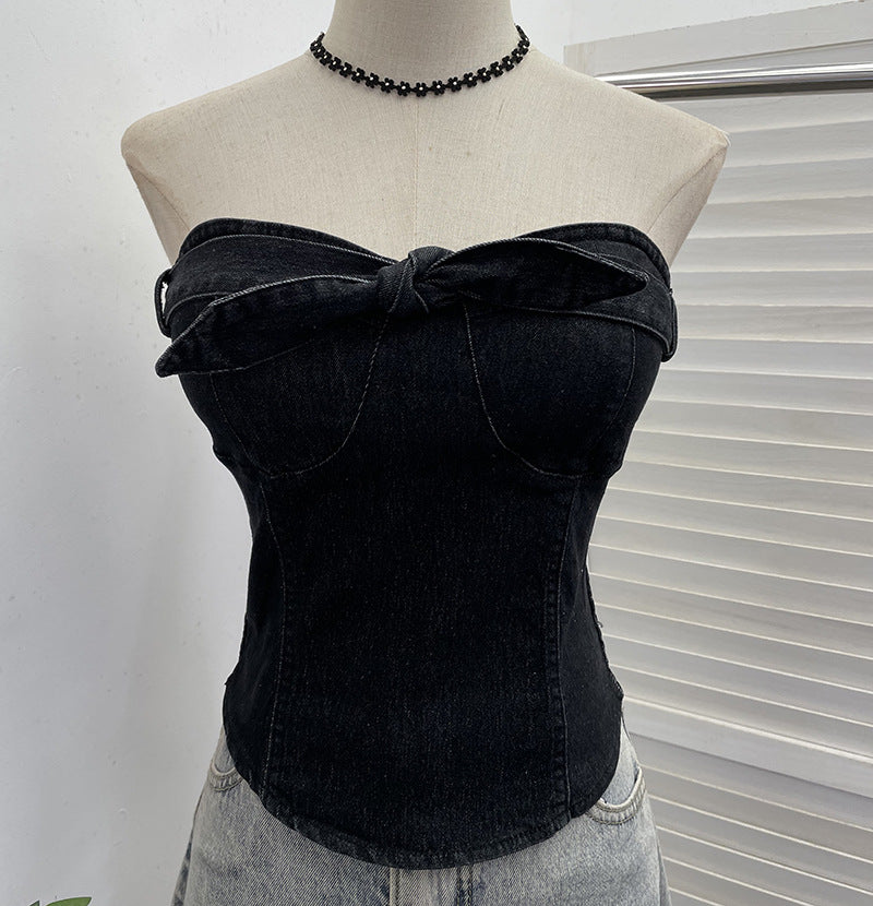 Cowboy strapless tank top with bow tie