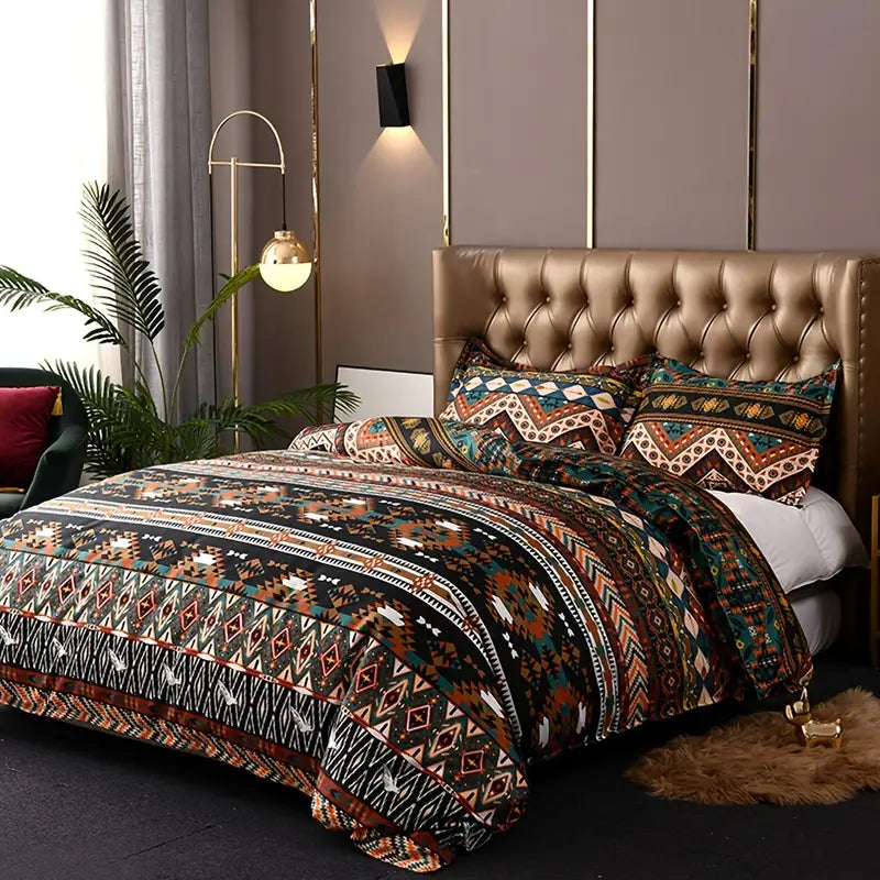 3pcs Boho Striped Geometric Bedding Duvet Cover Set