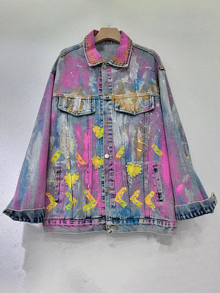 Women Denim Coat Colourful
