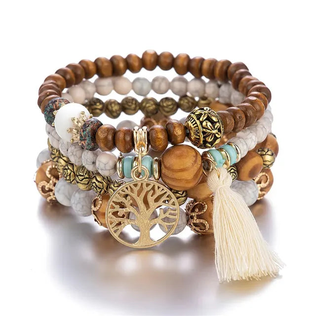 Boho Charm Wooden Bracelet Collection