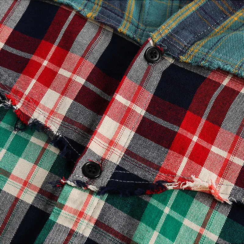 Streetwear Broken Patchwork Plaid Shirt