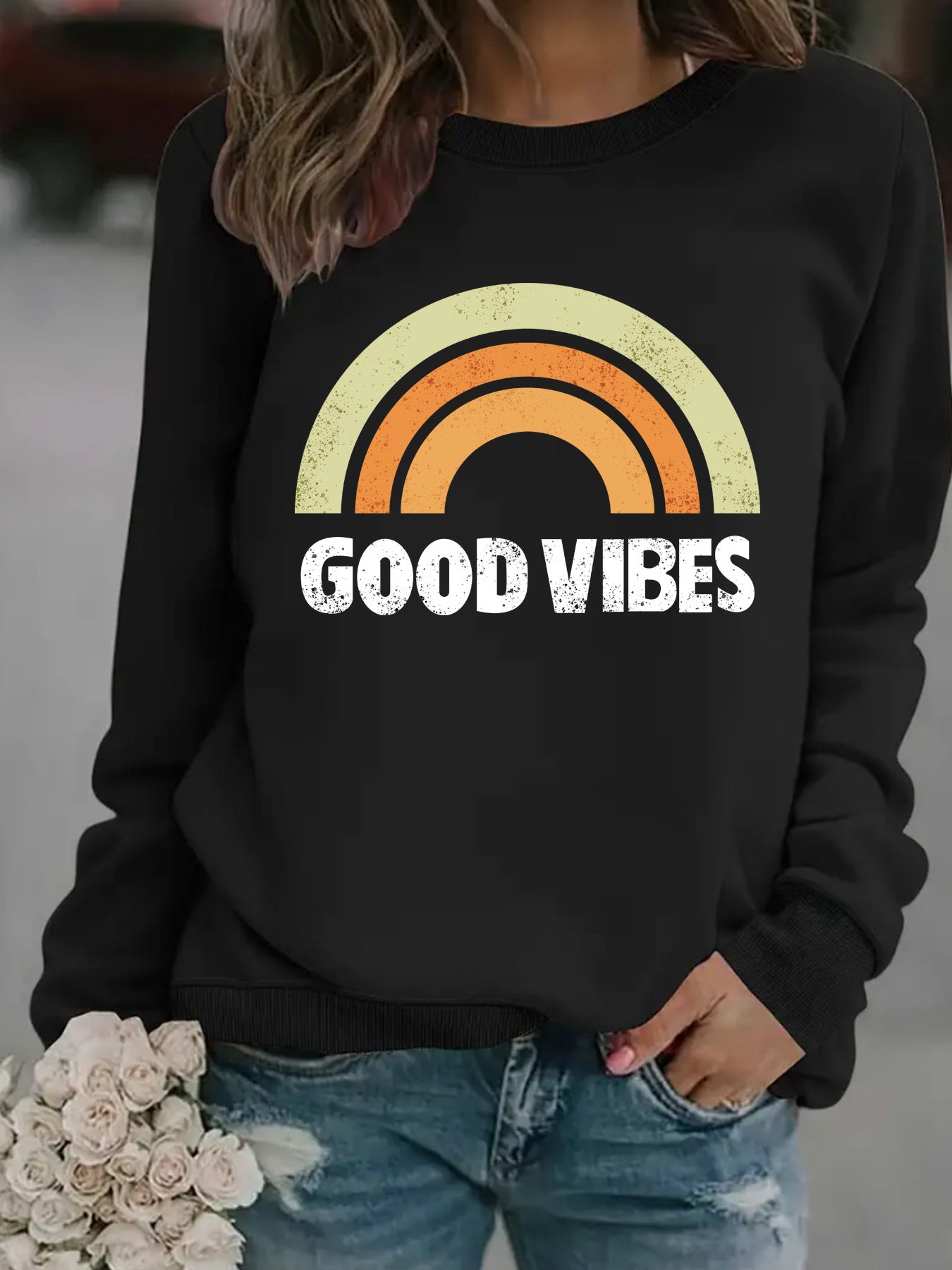 GOOD VIBES Printed Hooded Sweatshirt