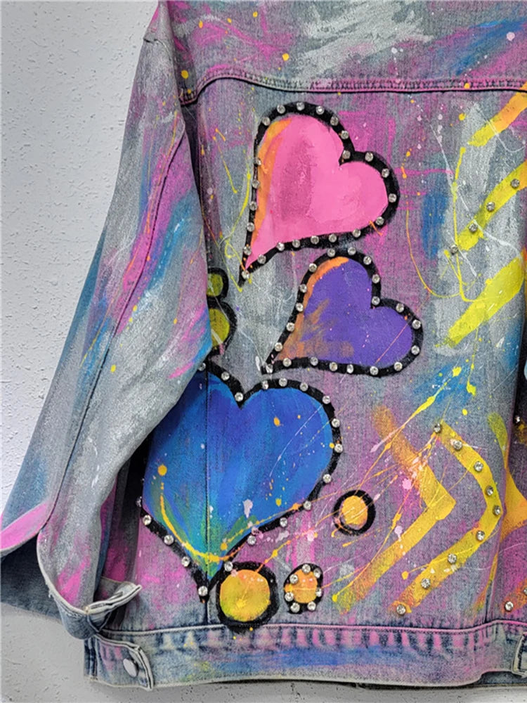 Women Denim Coat Colourful