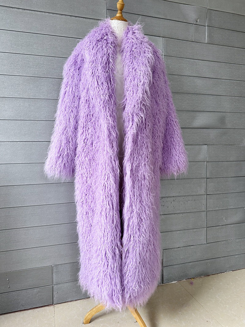 Imitation Fur Costume Lapel Artificial Wool Extended Coat