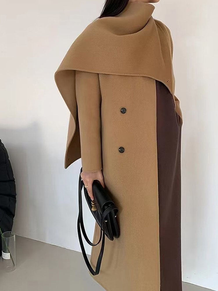 Shawl Scarf Collar Double-breasted Coat