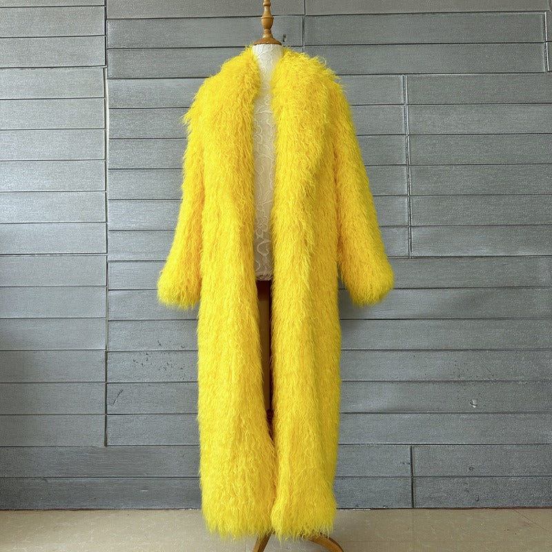 Imitation Fur Costume Lapel Artificial Wool Extended Coat