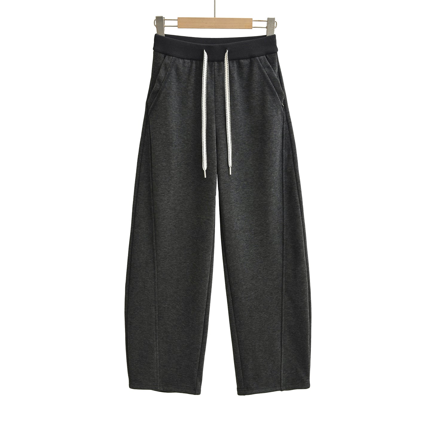 Drawstring elastic waist high waist loose wide leg pants