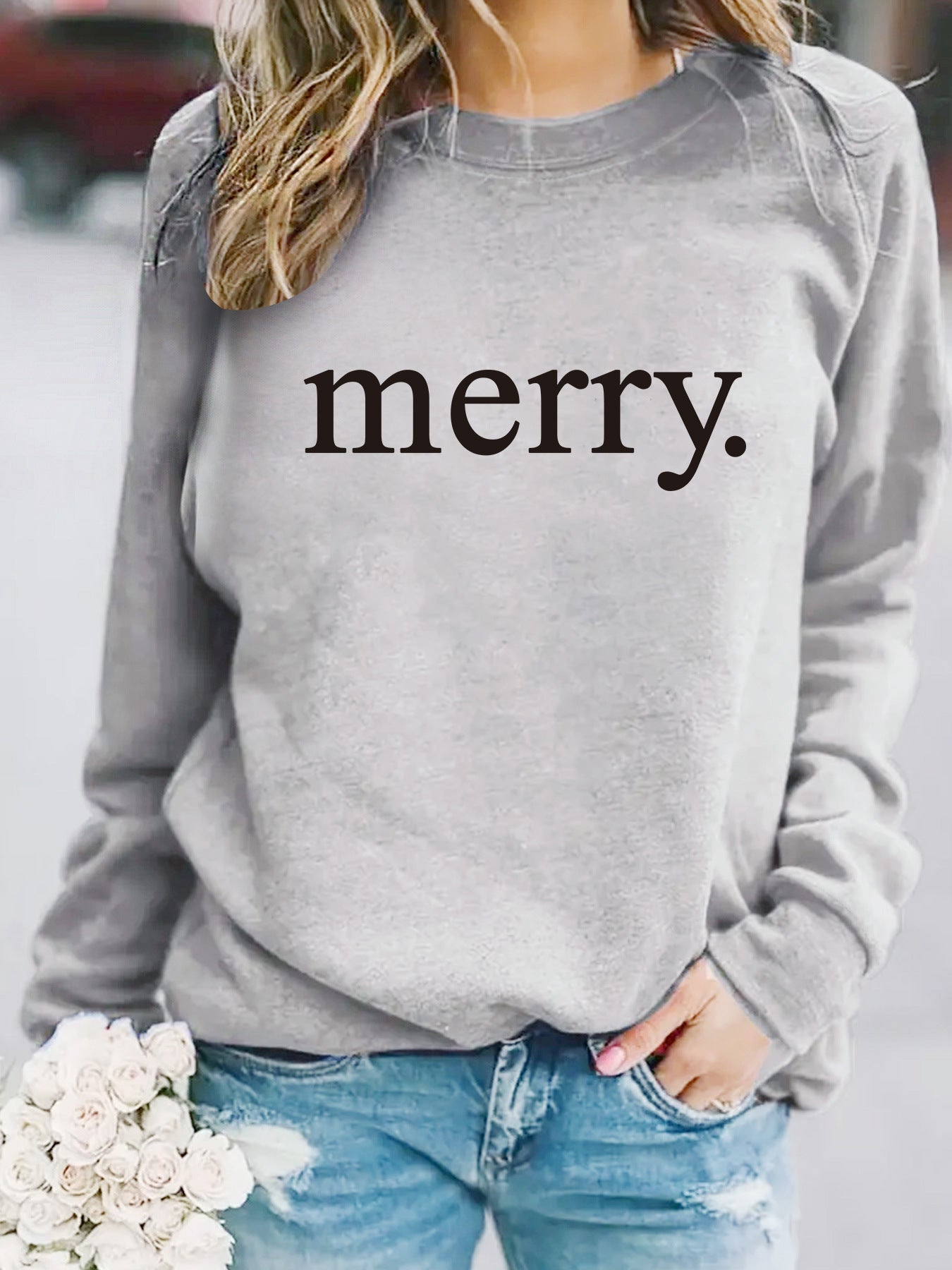 Round neck MERRY printed pullover sweatshirt
