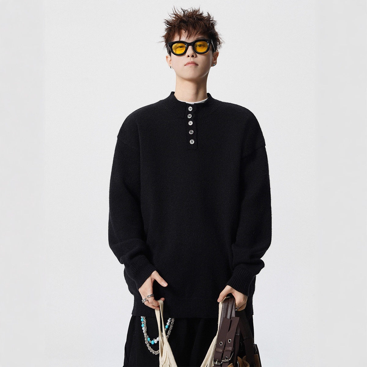 Faux Mink Solid Colour Half-High Neck Sweater