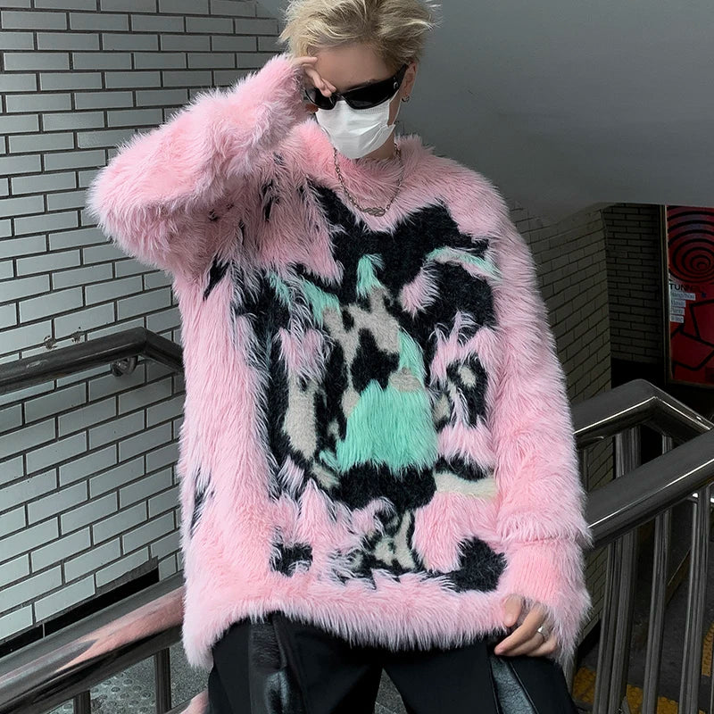 Graffiti Imitation Mink Fur Plush Sweater