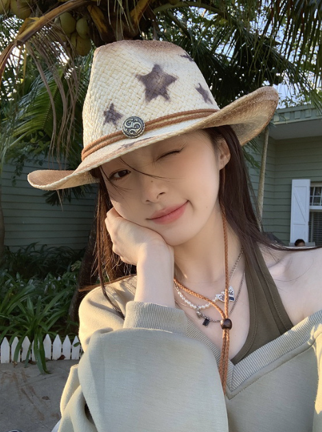 Cowboy Straw Hat Cross border Western Cowboy Hat Outdoor Seaside Tourism Hollow Camping Beach Sunshade Hat