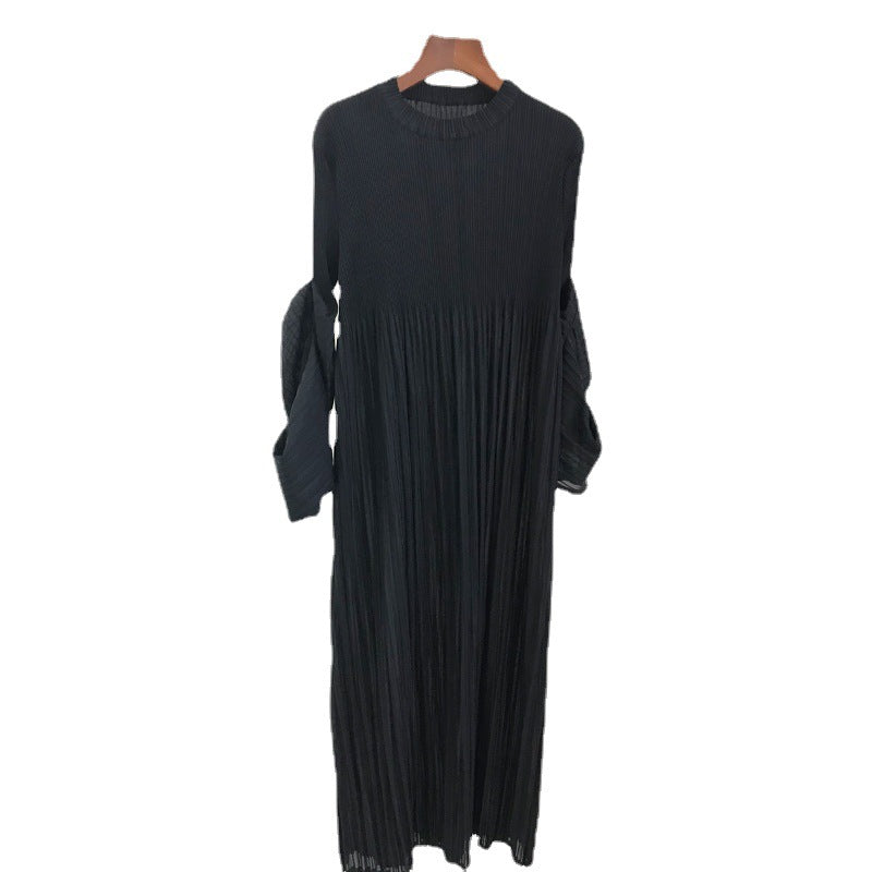 French Dress Women's Long Sleeve Loose Large Size Maternity Dress Pleated Fashion High Pleated Long Skirt
