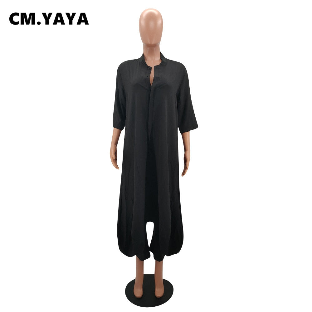 Jumpsuit Solid Half Sleeve Single Breasted Loose Ankle Length