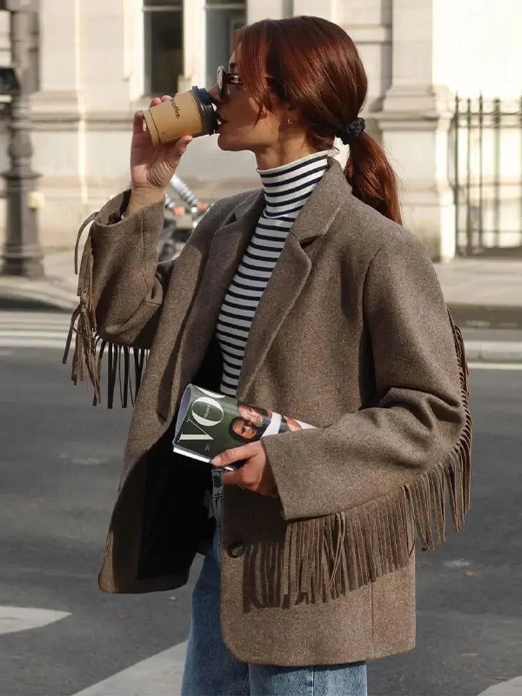 Elegant Women's Tassel Blazer Coat
