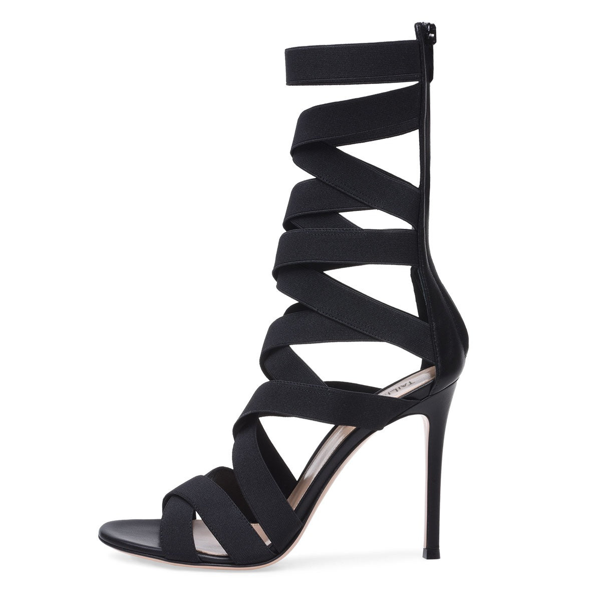 European and American Women's Black Elastic Belt Heel Sandals