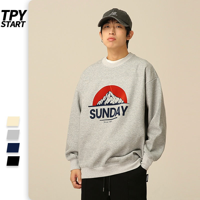 TPYSTART American Retro Round Neck Sweater Men's Fashion Loose Thin Casual High Street Washed Tops Unisex Model