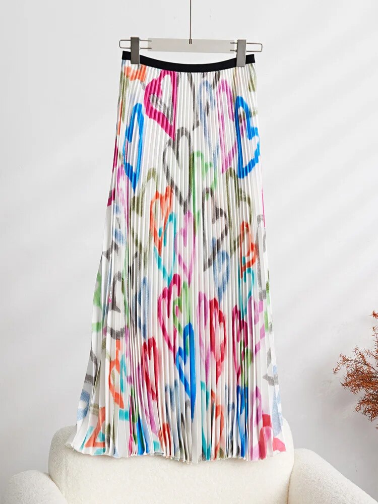 Printed Heart Pleated 2 Pieces Set