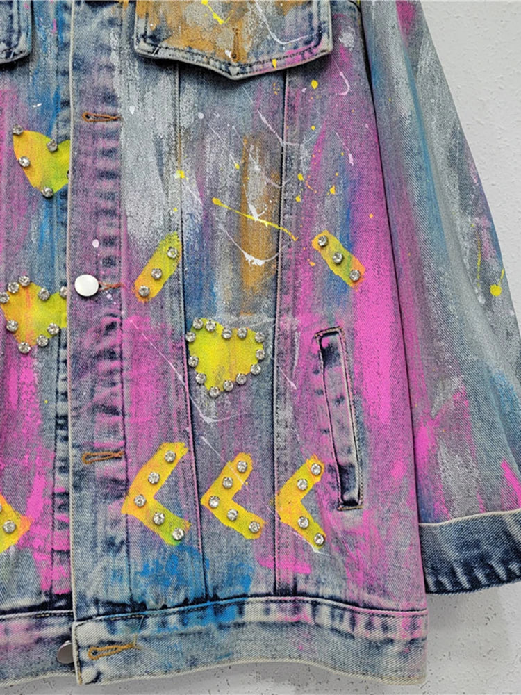 Women Denim Coat Colourful