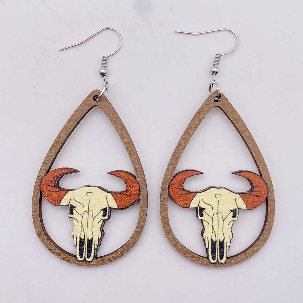 Western Cowboy Wooden Earrings